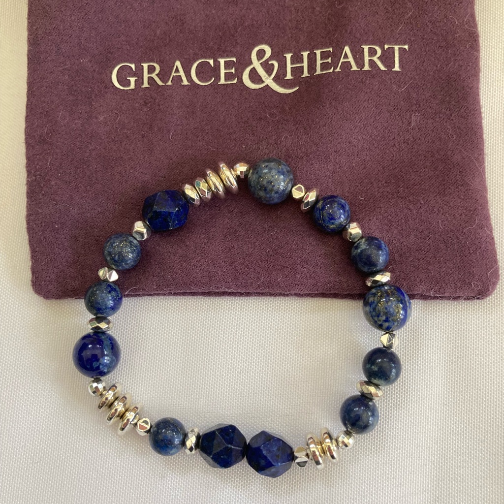 Grace & Heart Clear Night Sterling Silver/Lapis/Hematite Stretch 7”Bracelet